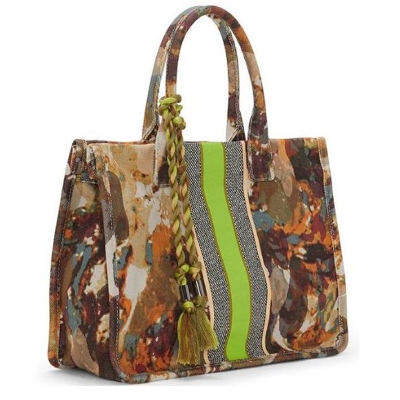 VINCE CAMUTO Orla tasseled canvas striped women's tote purse - NATURAL - Picture 2 of 13